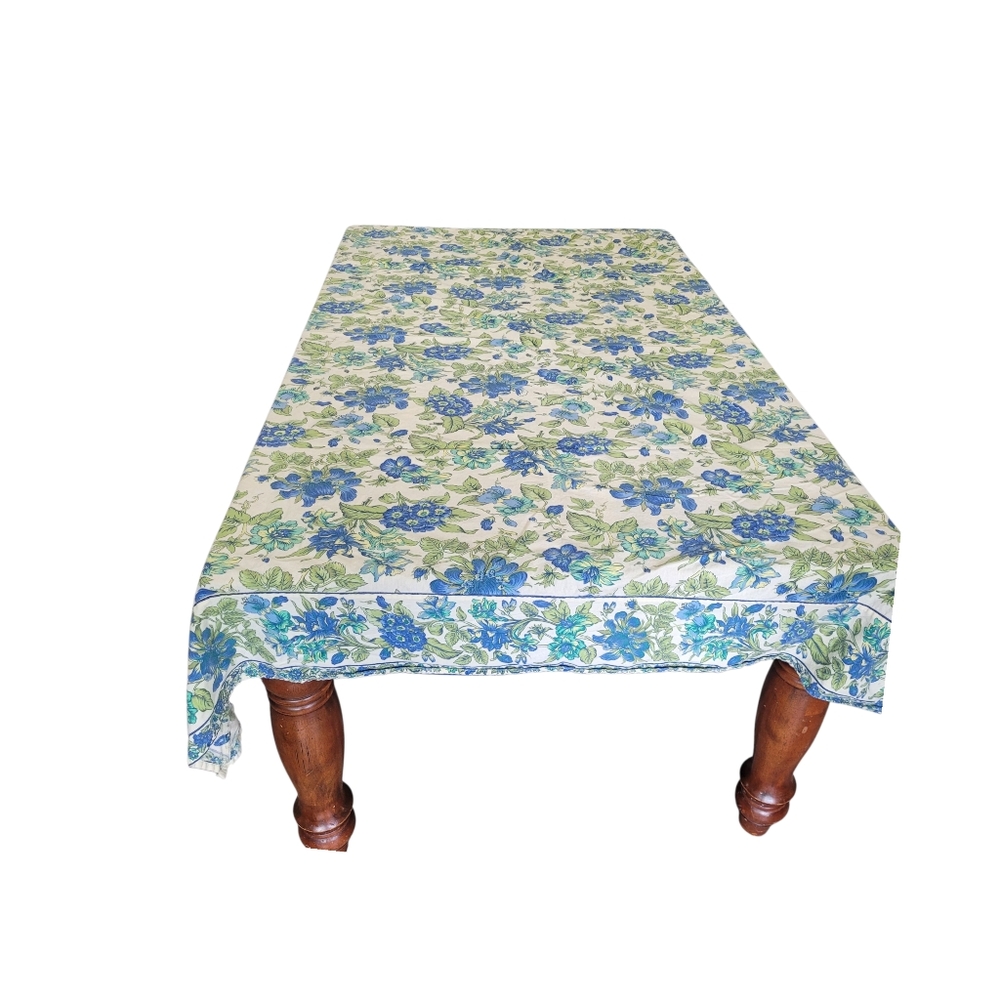 April Cornell Vintage Floral Blue and Green Tablecloth 76" × 58